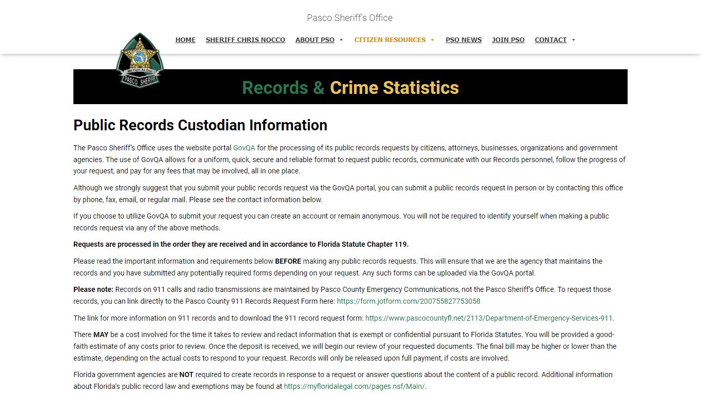 Records & Crime Statistics - Pasco County Sheriff's Office